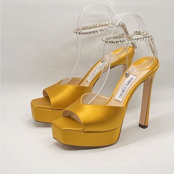 Jimmy Choo Saeda Satin Crystal Ankle-Strap Platform Sandals size 38.5 - Picture 6 of 14